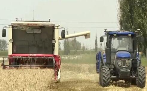 中國(guó)無(wú)人駕駛收獲機(jī)麥田收麥子，用上北斗導(dǎo)航